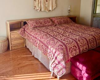 King size bed for sale with wood headboard and drawers