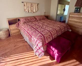 King size bed for sale with wood headboard and drawers