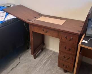 Folding/opening sewing table with drawers