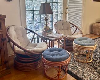 Mid century modern round lounge chairs with foot rests