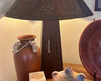 Metal table lamp and southwestern decor
