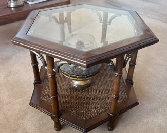 Glasstop wood coffee table
