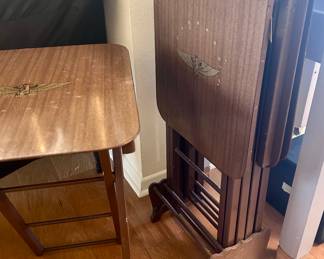 U.S. Marines set of wood tray tables and storage rack