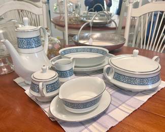 Blue and white fine china tea set