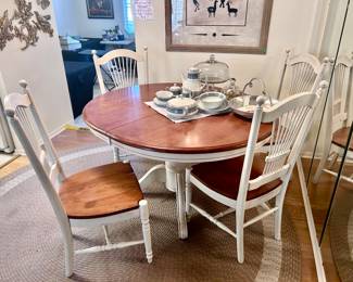 Round wood dining table set with 4 chairs