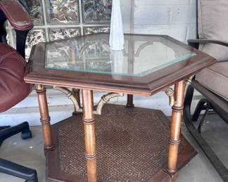 Vintage glass top hexagonal table