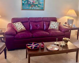 Burgundy leather sofa