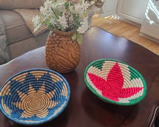 Folk basket and flower arrangement