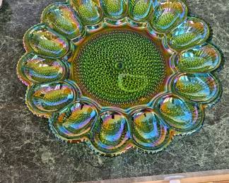 Carnival glass egg dish