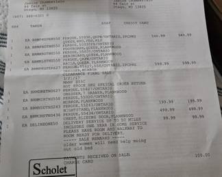 Receipt from bed set