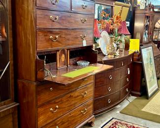 Antique English Gentlemen's Chest with Drop Leaf Desk 