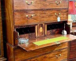 Antique English Gentlemen's Chest with Drop Leaf Desk 