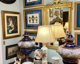 18th Century Porcelain and Bronze Lidded Vases, Pair - signed by Chavet