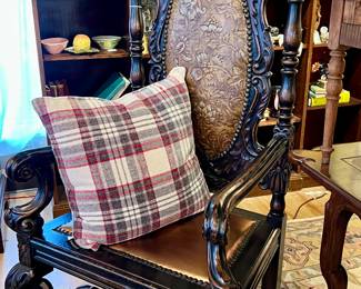 One of Pair of Ebonized Throne Chairs