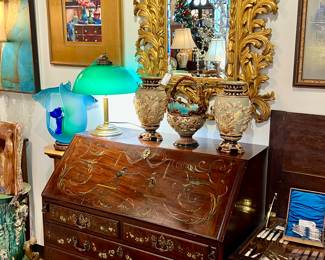 Carvers Guild Mirror, Hand Painted Vintage Secretary 