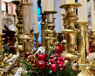 Collection of Vintage and Antique Brass Candle Sticks 