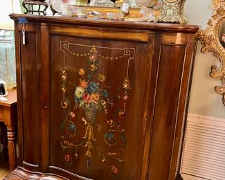Antique Curved Front Cabinet with Drawers - Hand Painted