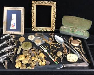 Estate small collectibles lot, Buttons, Sterling, Watches, Brass ++