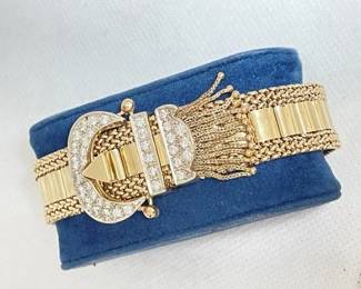 14K Yellow & White Gold Diamond Buckle Bracelet w/ Appraisal