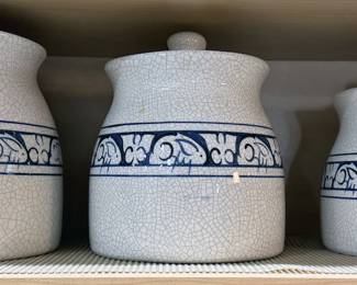 Dedham Pottery crock set with lids