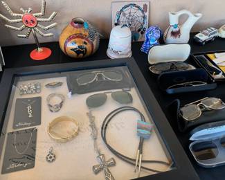Assorted vintage jewelry, Aviator glasses
