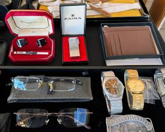 Assorted watches, glasses, cufflinks
