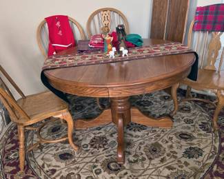 Wooden dining table with leaf extension + 4 chairs
