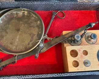 Antique brass jewelry balance scale