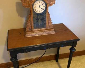 TABLE AND ANTIQUE CLOCK.