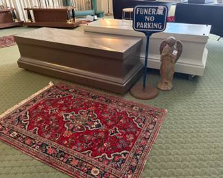Vintage persian rug, Angel Garden Statue, Funeral No Parking Sign (B)