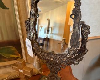 Gilt Floral Metal Table Mirror