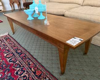 Mid Century Modern Coffee Table, Turquoise Hobnail Candy Dish, Blue Milk Glass Pedestal Bowl