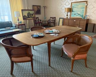 Cane Back Barrel Chair, Expanding Dining Table
