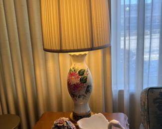 Glass Duck Figurine, table lamp, Ceramic Flowers