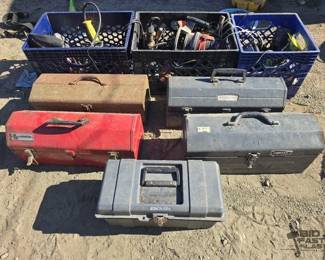 2028 5 Toolboxes and 3 Milk Crates with Tools