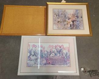 2522  2 Signed Framed Prints and 1 Bulletin Board