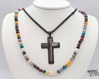 1010  Bead Necklace and Cross Necklace