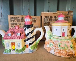 3012  2 Porcelain Lighthouse Tea Kettles