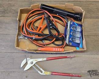 7098  Jump Cables, Flash Light, Locks and Joint Pliers