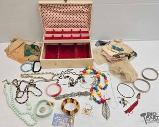 1014  Costume Jewelry, Hankerchiefs  Jewelry Box