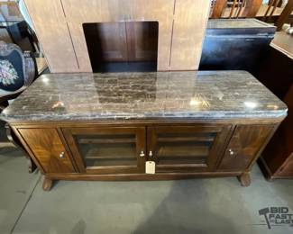 2702  Stone Top Wood and Glass TV Console Cabinet