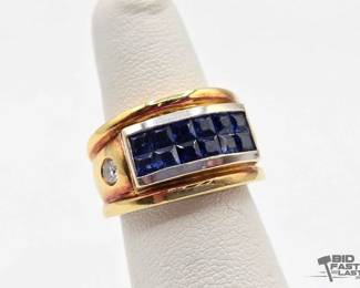 #600 • 18K Gold Diamond & Sapphire Ring, 13.71g
