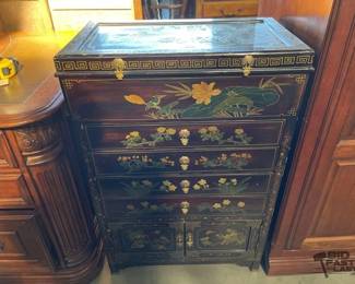 2708  Oriental Style Dresser with Bird and Flower Decor