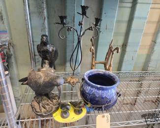3522  Candle Holder, Pot, Crow Statues  Book Rack