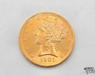 #1200 • 1901 $5 Dollar Liberty Gold Coin, 8.36g
