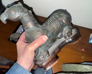 mid Century Bronze Chinese Griffen Table Lighter and Stash box TSUN