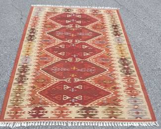 Large Rich Red and Cream Colored Rug