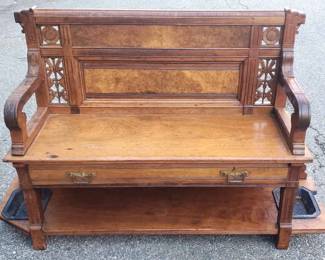 Beautiful Antique Bench with Umbrella Stands