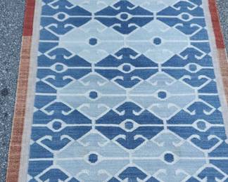 Southwestern HandKnotted Wool Blue and White Area Rug