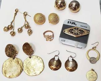 Brass and Gold Tone Earrings, Ring